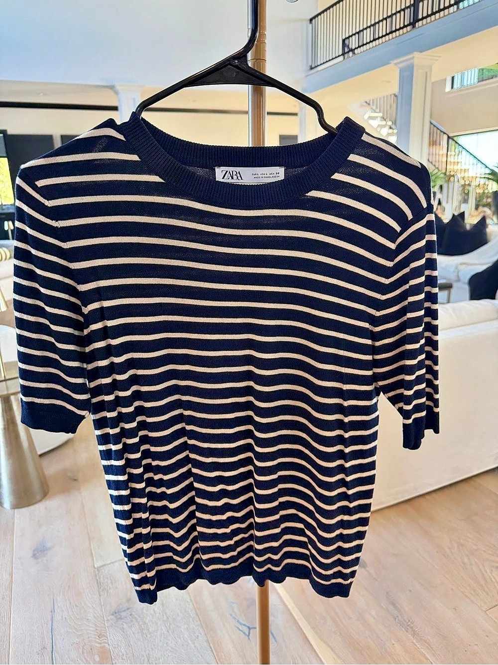 Zara Striped Short Sleeve Top in Black & Pink Size Large